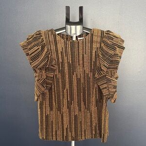 NWT THML Metallic Black and Gold Ruffle Sleeve Blouse